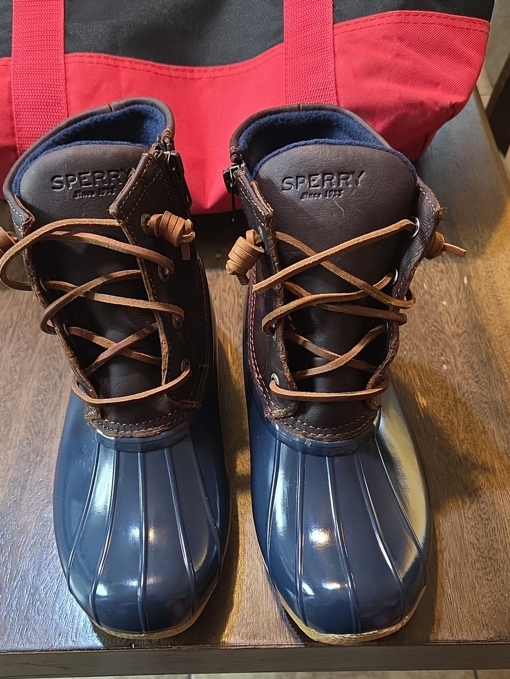 Sperry Navy and Brown Womens Duck Boots 7